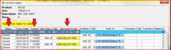 Tire Inventory Ins and Outs Ledger